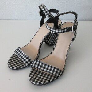 Black and White Checkered Open Toe Heels